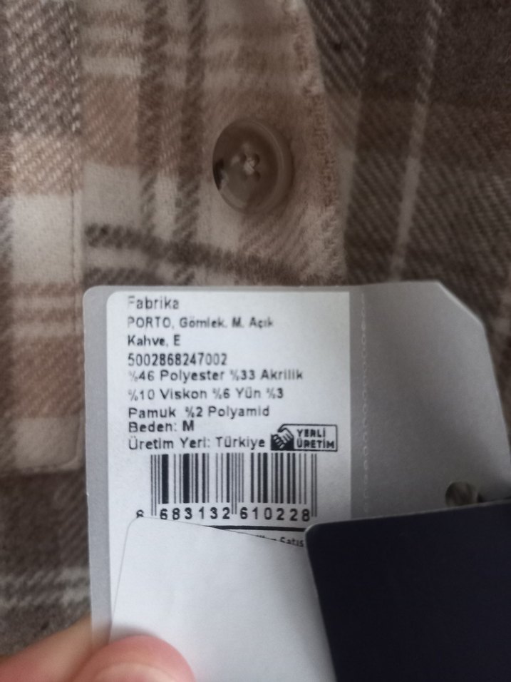 Düğmeli Bej Ekose erkek Gömlek - Görsel 4