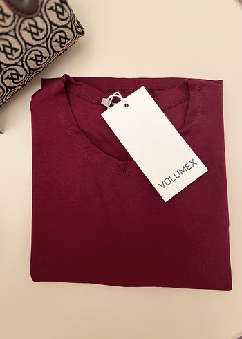 Bordo ve Beyaz Basic Tişört