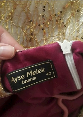 42 Beden Bordo ve Altın Uzun Kollu Abiye Elbise