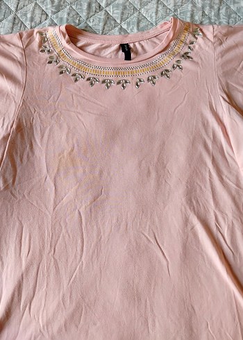 xl Beden Boncuk İşlemeli Pembe Bluz