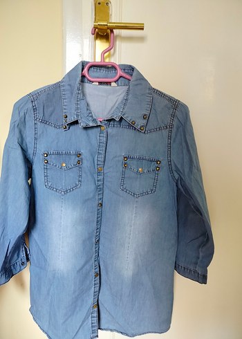 Düğmeli Mavi Denim Kadın Gömlek