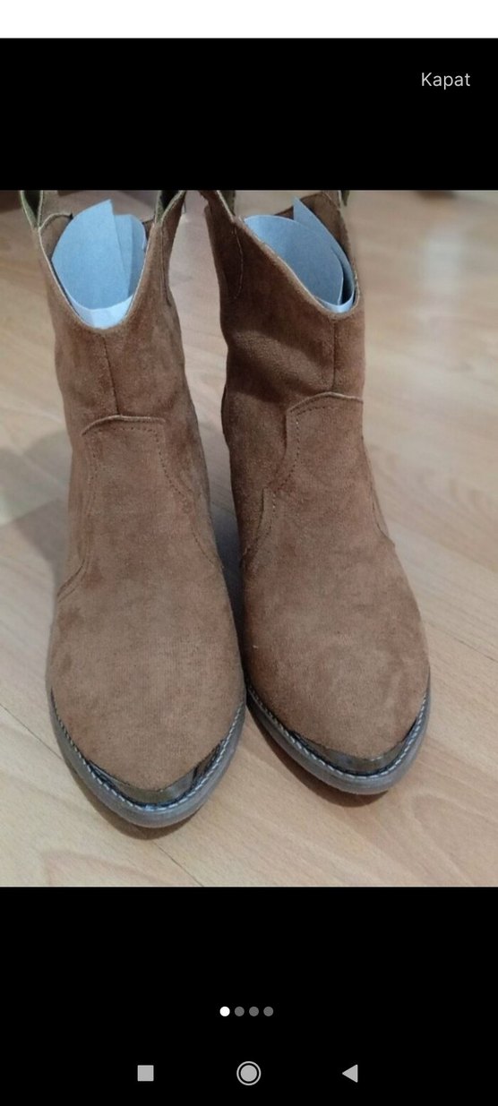 Kahverengi Süet Kadın Bot, Kalın Topuklu - Görsel 2
