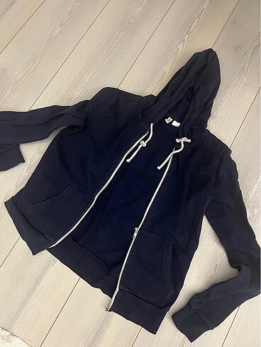 H&M Lacivert Pamuklu Kapüşonlu Sweatshirt