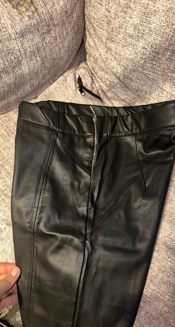 Kadın Siyah Deri tayt - Görsel 2