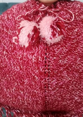 Kız Çocuk Kapüşonlu Örgü Pelerin - Görsel 5