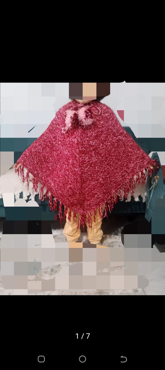 Kız Çocuk Kapüşonlu Örgü Pelerin - Görsel 2