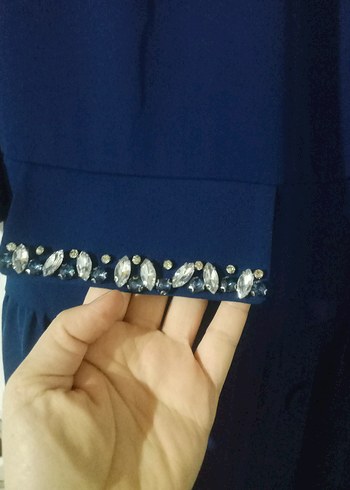 Klasik Şıklıkta Uzun Lacivert Elbise - Görsel 5