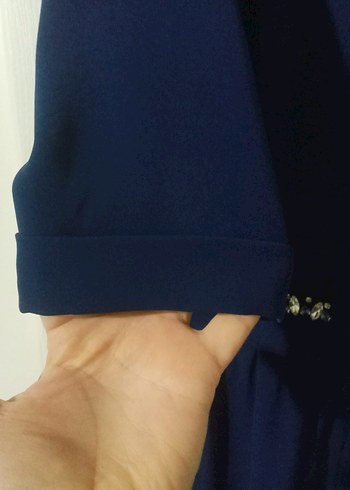 Klasik Şıklıkta Uzun Lacivert Elbise - Görsel 7