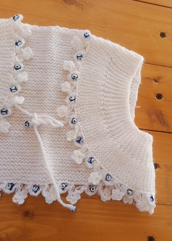 Kız Çocuk Beyaz Nakışlı Örgü Bolero - Görsel 2