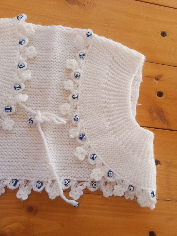 Kız Çocuk Beyaz Nakışlı Örgü Bolero - Görsel 2