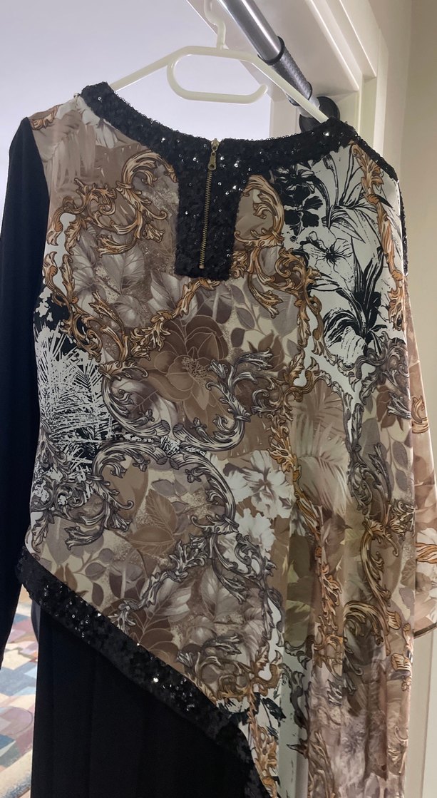 Kahverengi Desenli Uzun Kollu Kadın Elbise - Görsel 4