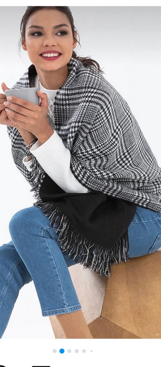 Gri siyah. çift taraflı kullanabilir Dökümlü Kadın Şal - Görsel 4