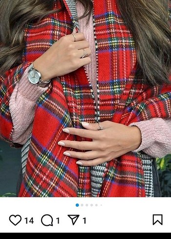 kırmızı ekose li ve gri desenli çift taraflı kullanabilir şal - Görsel 2