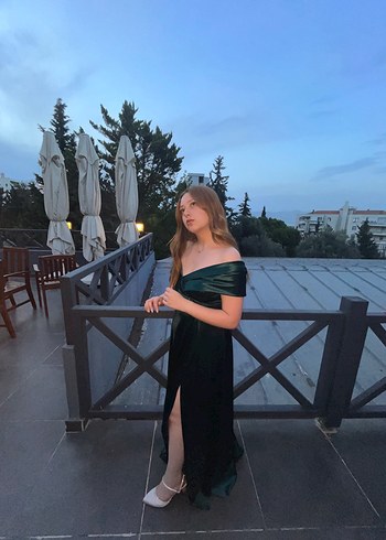 Zara Uzun Drapeli kayık kol Yeşil Elbise