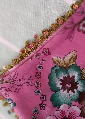  Beden pembe Renk Oyalı yazma