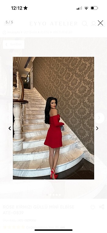 s Beden Güllü kırmızı elbise