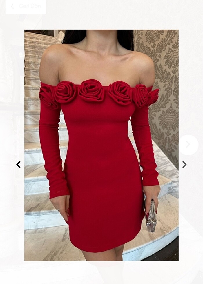 Güllü kırmızı elbise - Görsel 2