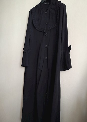 Kadın Siyah Uzun Keten Goth Düğmeli Kaban - Görsel 4