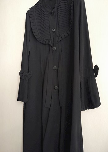 Kadın Siyah Uzun Keten Goth Düğmeli Kaban - Görsel 2