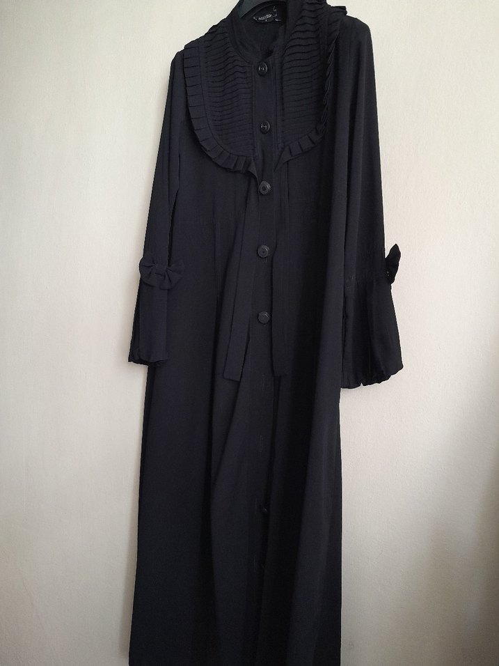 Kadın Siyah Uzun Keten Goth Düğmeli Kaban - Görsel 4