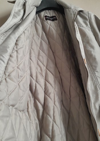 Gri Midi Boy Düğmeli Kadın Kapitone Kaban - Görsel 5