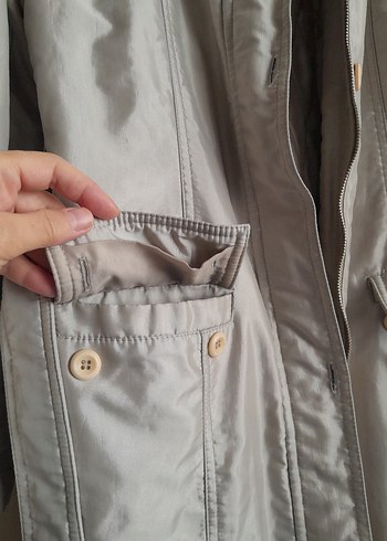 Gri Midi Boy Düğmeli Kadın Kapitone Kaban - Görsel 7