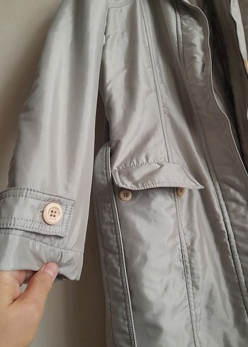 Gri Midi Boy Düğmeli Kadın Kapitone Kaban - Görsel 8