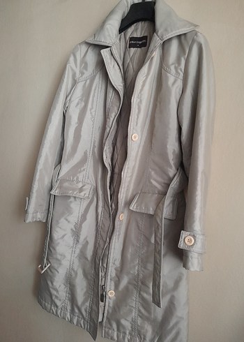 Gri Midi Boy Düğmeli Kadın Kapitone Kaban - Görsel 2