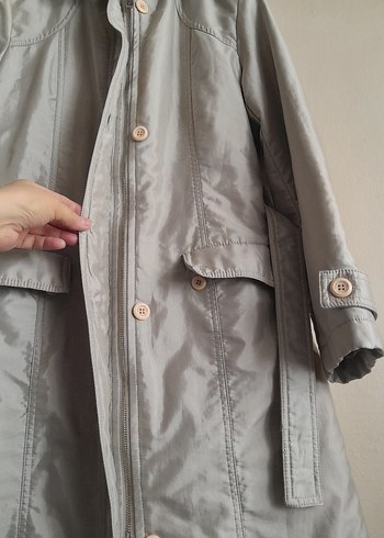 Gri Midi Boy Düğmeli Kadın Kapitone Kaban - Görsel 3