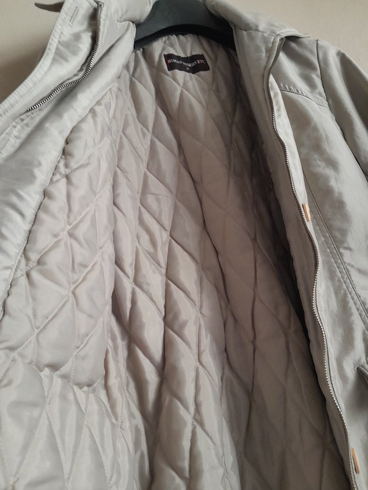 Gri Midi Boy Düğmeli Kadın Kapitone Kaban - Görsel 5