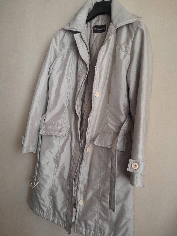 Gri Midi Boy Düğmeli Kadın Kapitone Kaban - Görsel 2