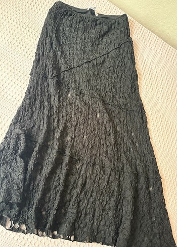 Dantel Detaylı Siyah midi Etek