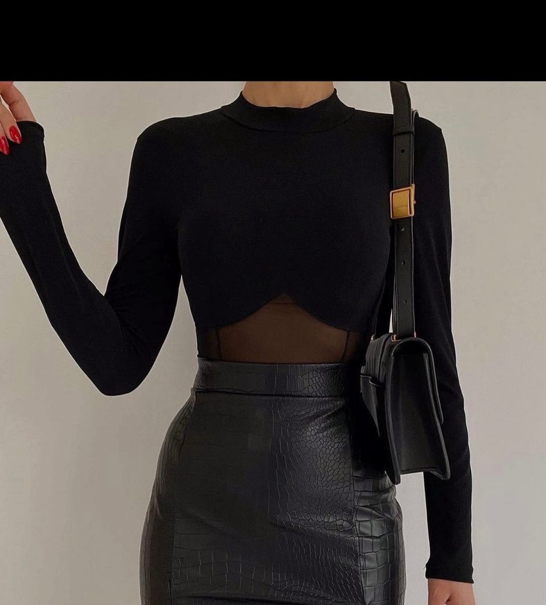 Siyah Transparan Detaylı Balıkçı Yaka Bluz - Görsel 4