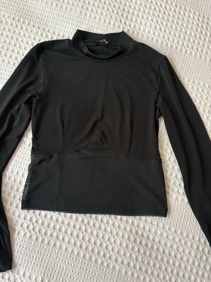 Siyah Transparan Detaylı Balıkçı Yaka Bluz - Görsel 2