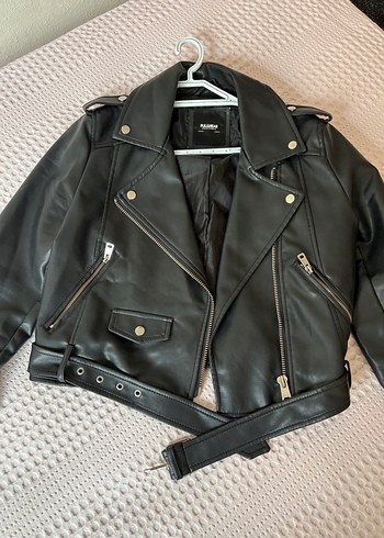 Siyah Deri Biker Ceket