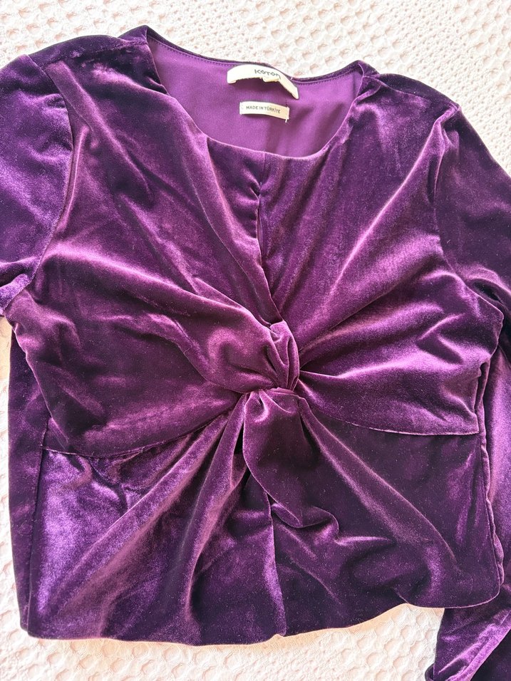 Mor Kadife Uzun Kollu Bluz - Görsel 2