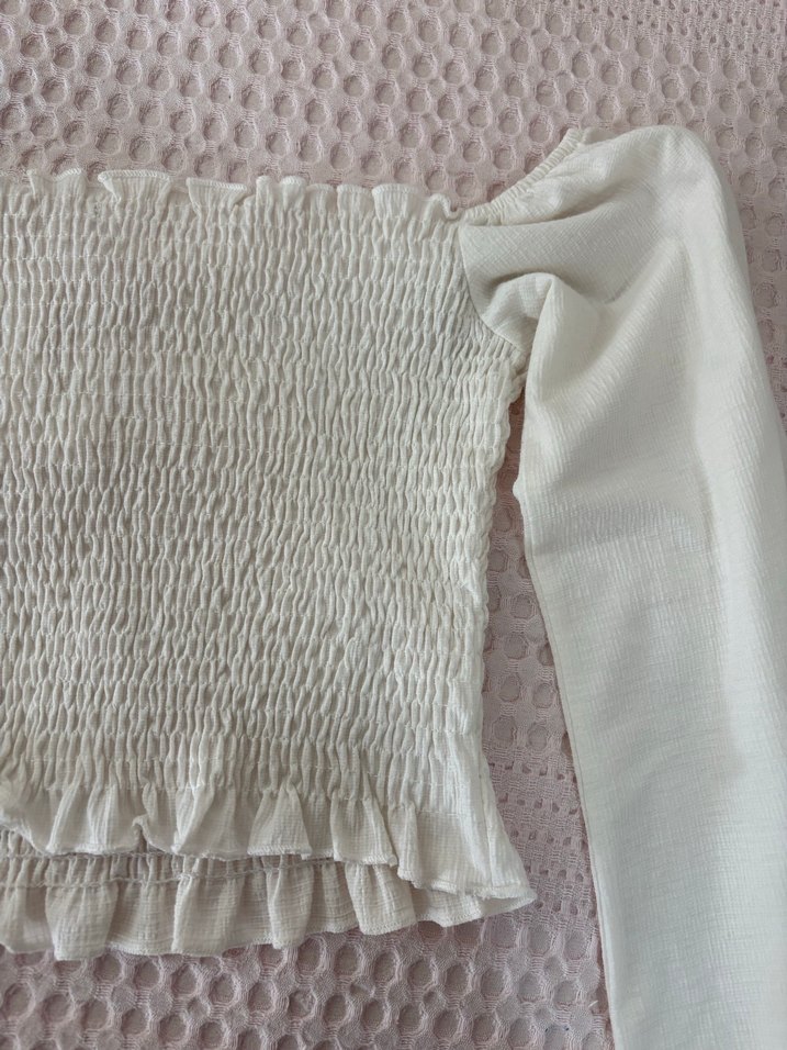 Uzun Kollu açık omuzlu  Beyaz  Bluz - Görsel 2