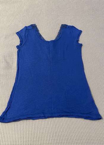 m Beden Dantel Detaylı Mavi V Yakalı Bluz