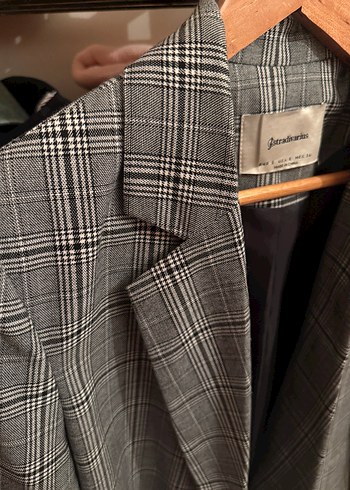 Gri Ekose Desenli Kadın Blazer Ceket - Görsel 2