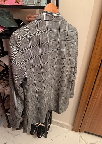 Gri Ekose Desenli Kadın Blazer Ceket - Görsel 3