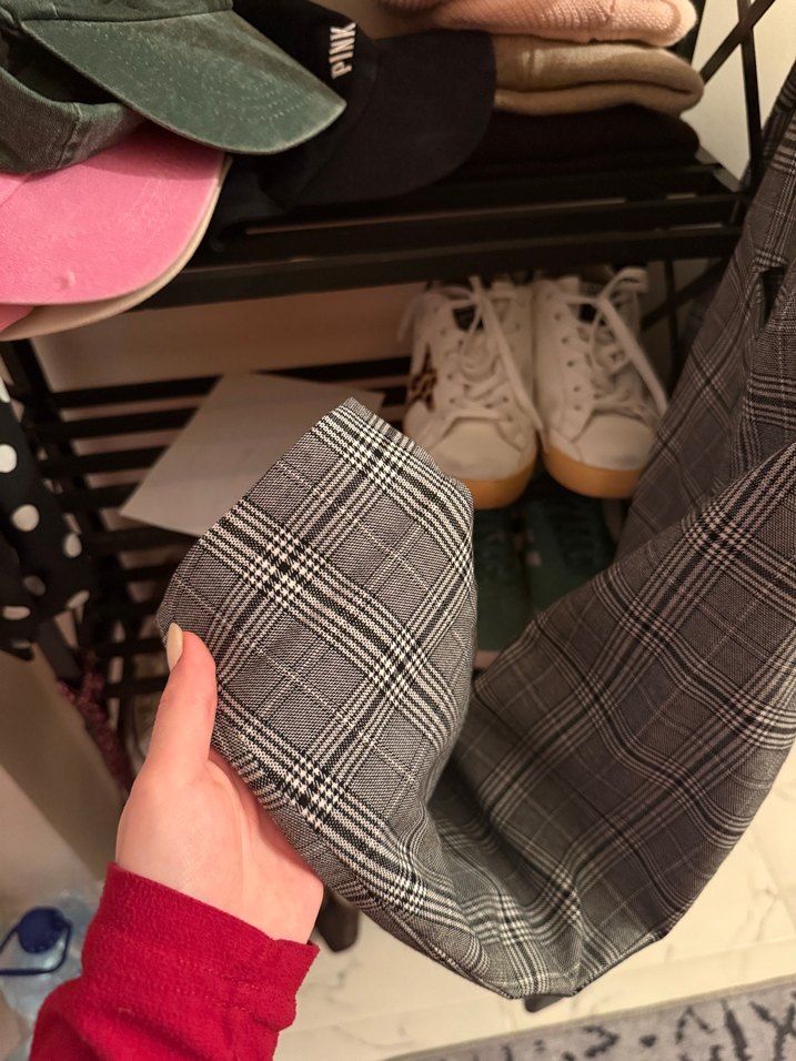 Gri Ekose Desenli Kadın Blazer Ceket - Görsel 4