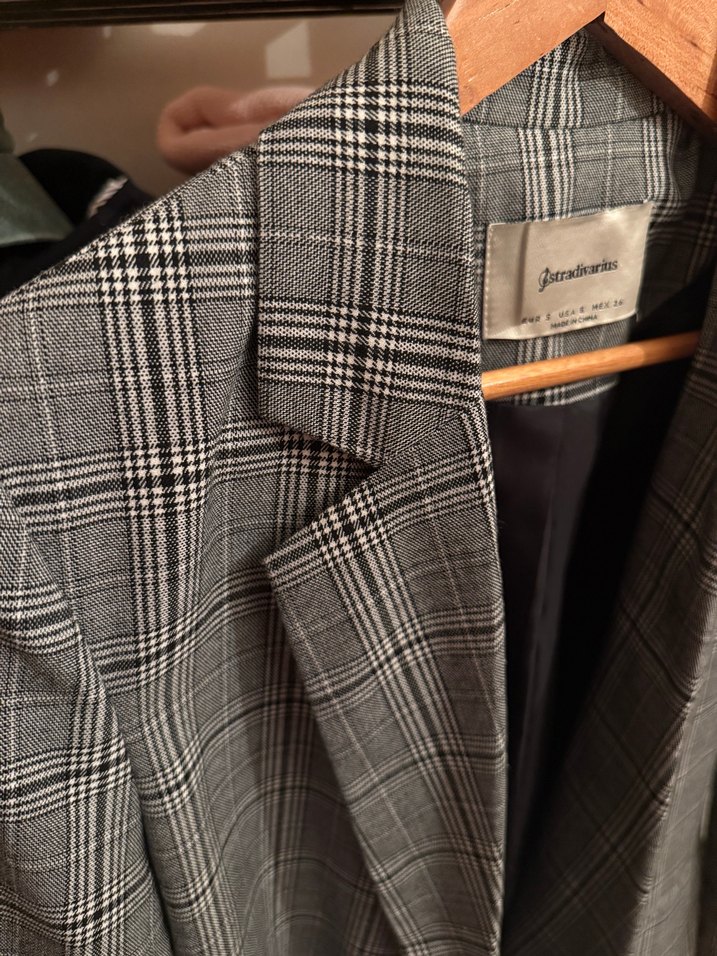 Gri Ekose Desenli Kadın Blazer Ceket - Görsel 2