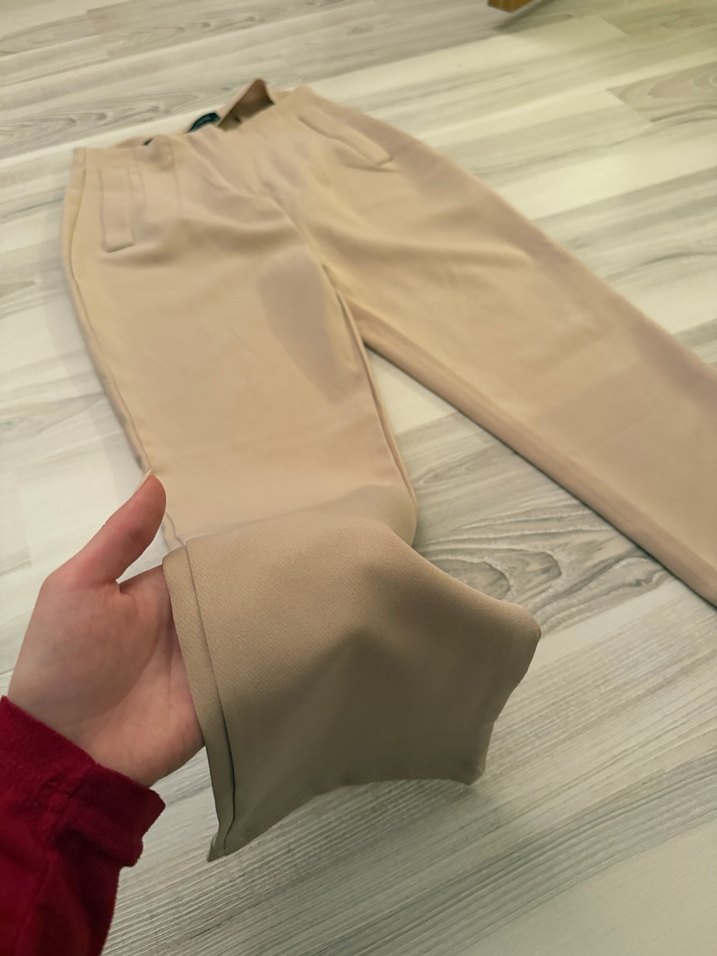 Bej Midi Kumaş Kadın Pantolon - Görsel 2