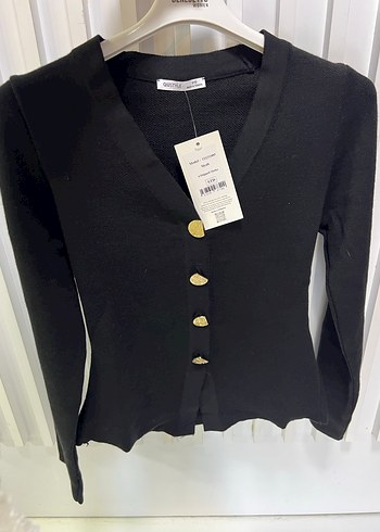 Gold Düğmeli Siyah Kadın triko  Takım - Görsel 2