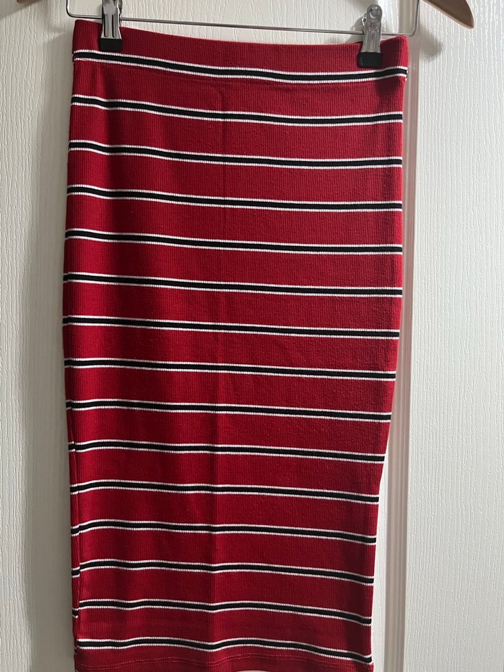 Kırmızı Çizgili Midi Triko Etek - Görsel 2