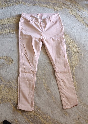 Pembe Midi Keten Kadın Skinny Pantolon