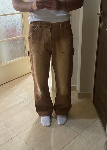 m Beden camel Renk ZARA Erkek Kahverengi Bol Kesim Denim Pantolon