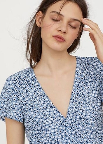 42 Beden mavi Renk H&M Çiçekli Elbise