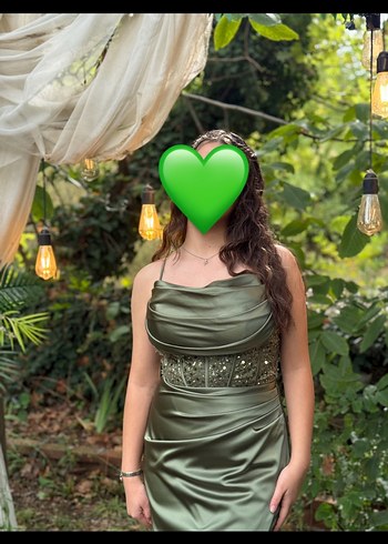 Bohem Drapeli Uzun Yeşil Nişan/Mezuniyet Elbisesi - Görsel 2