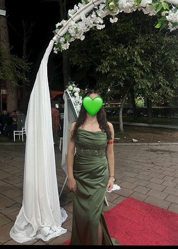 Bohem Drapeli Uzun Yeşil Nişan/Mezuniyet Elbisesi - Görsel 3